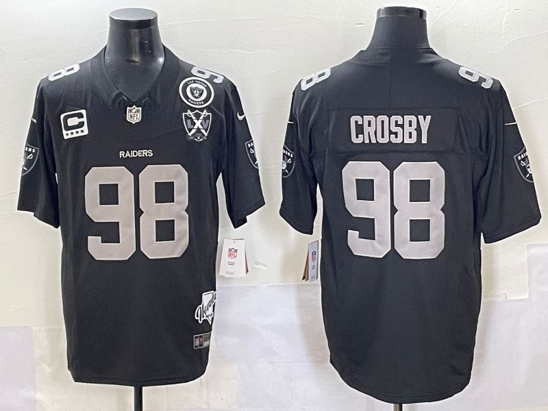Men 2025 Oakland Raiders 98 Crosby Black Throwback Three generations Nike Limited NFL Jersey style 2